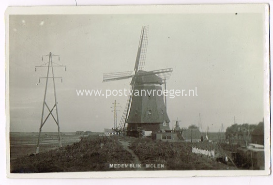 Medemblik oude ansichten: bromografia fotokaart molen, verzonden in 1934 (170034)