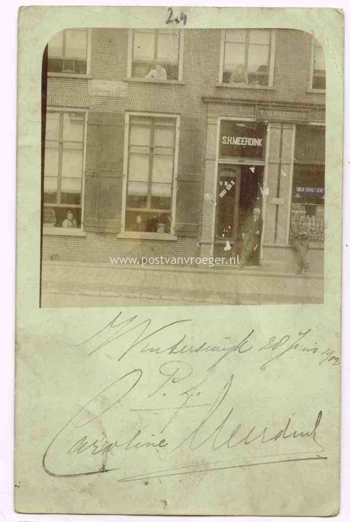 oude foto's Winterswijk:fotokaart winkel van S.H. Meerdink, verzonden in 1902