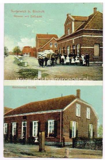 Suderwick bei Bocholt: alte Postkarte Strasse mit Zollamt und restaurant Stolte