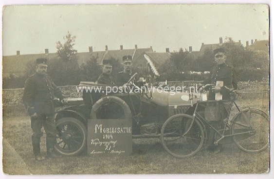 oude ansichtkaarten Tilburg: fotokaart mobilisatie 1914 met postbode en automobiel (170320)