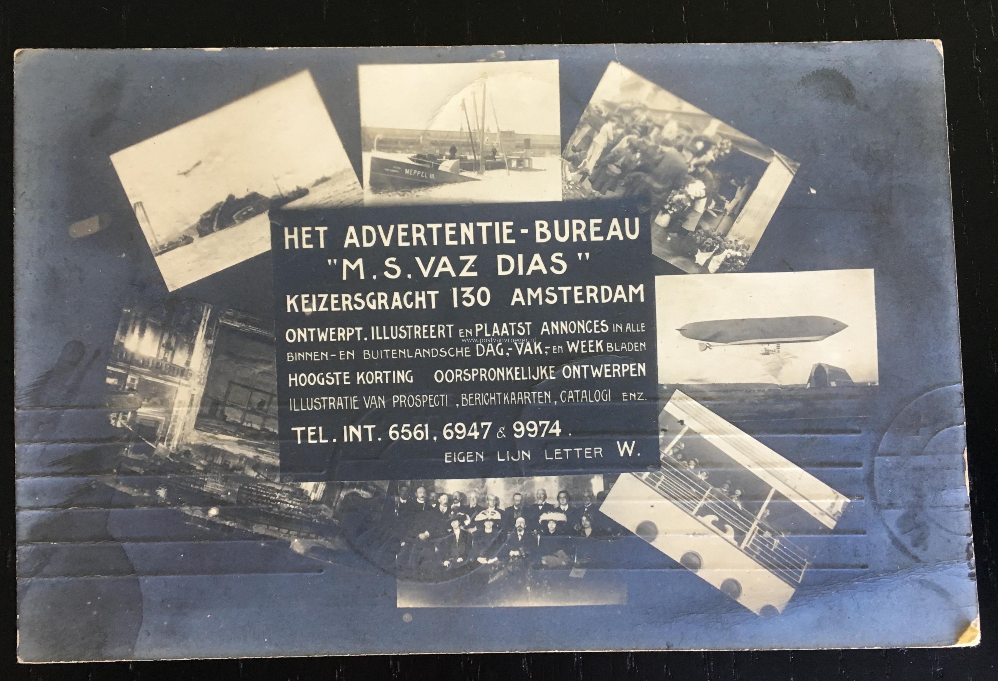reclamekaart advertentiebureau M.S.VAZ Dias Amsterdam (180178)
