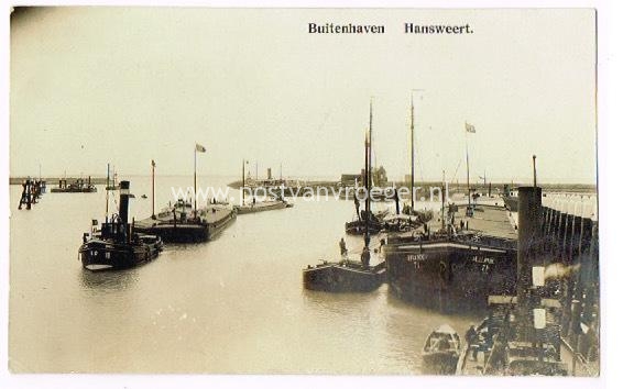 oude ansichtkaarten Hansweert: fotokaart Buitenhaven met binnenvaart (180288)