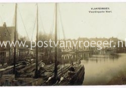 oude ansichtkaarten Vlaardingen: fotokaart Vlaardingse Vaart met binnenvaart (180289)