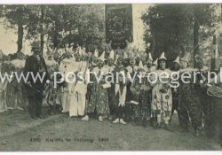 oude ansichtkaart Terborg: als clowns verkleed orkest op de kermis van 1908