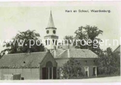 oude ansichtkaarten Waardenburg: fotokaart Kerk en School, verzonden in 1934 (190210)