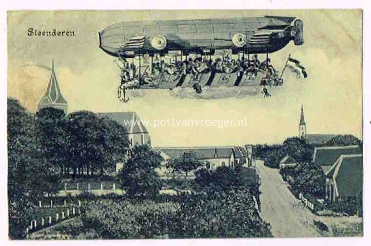 oude ansichten van Steenderen: fantasiekaart met zeppelin boven Steenderen, verzonden in 1911