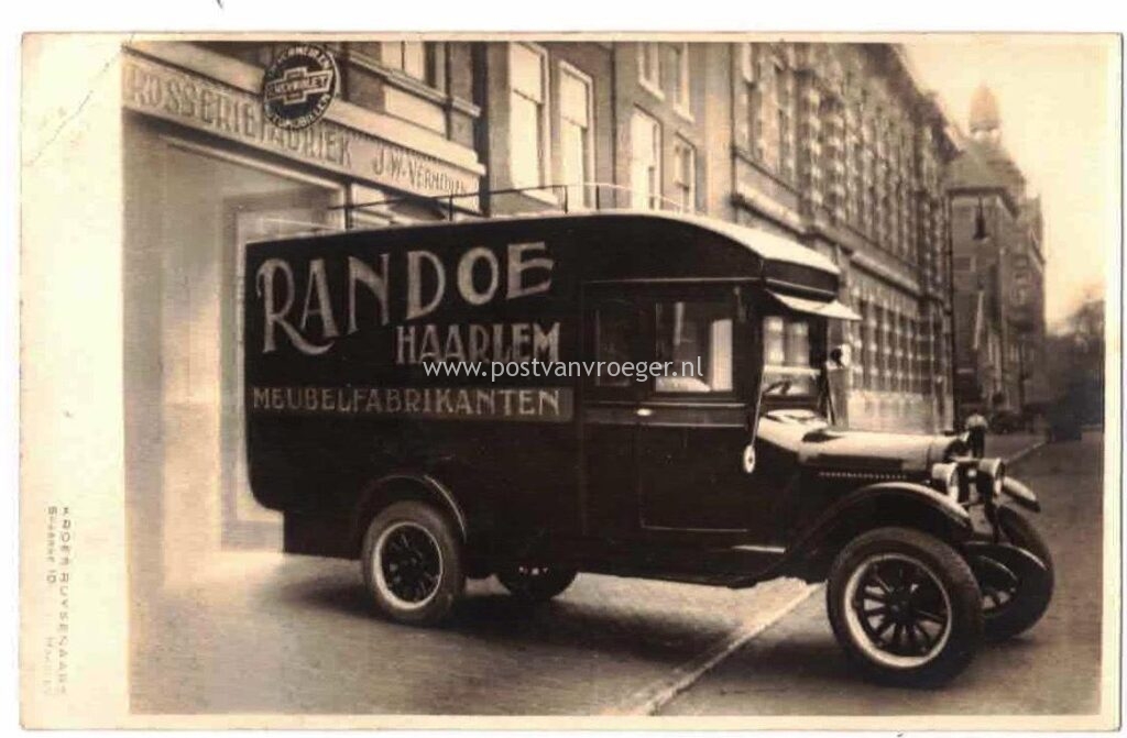 oude ansichtkaarten Haarlem: fotokaart vrachtwagen Randoe Meubelfabrikanten (210111)