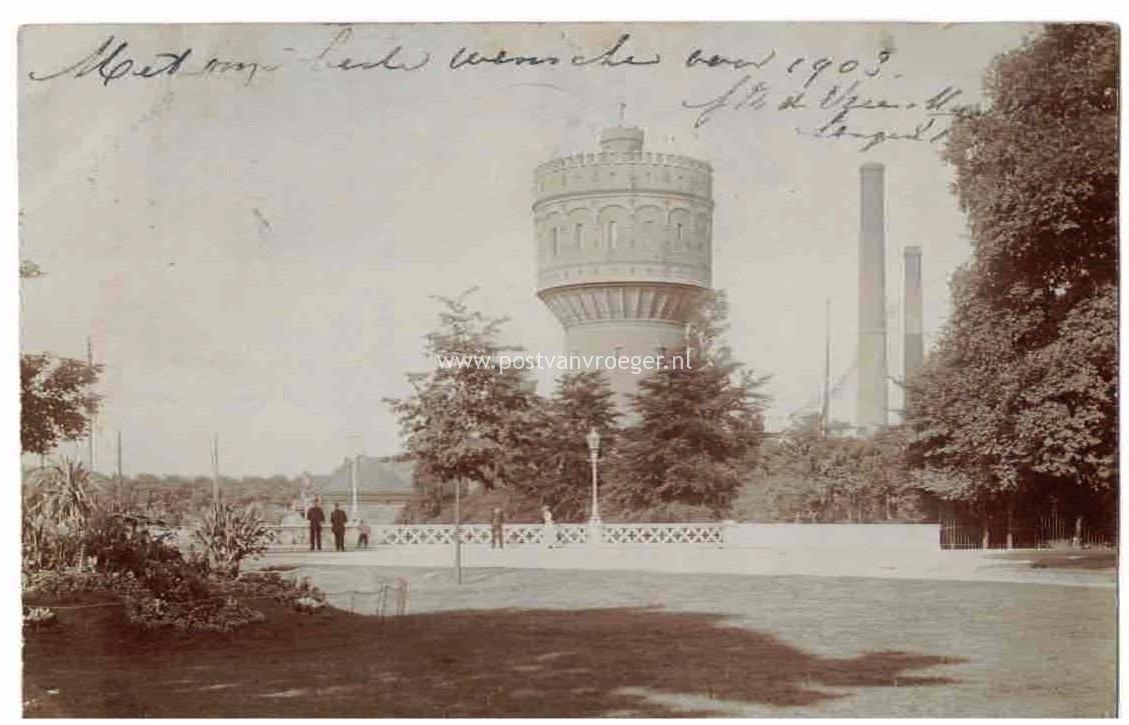 oude ansichtkaarten van Delft: fotokaart watertoren, verzonden in 1903 (210146)
